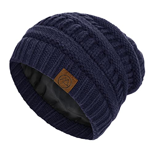 Zando Bonnet unisexe chaud et doux d'hiver en tricot avec doublure sans polaire pour homme et femme, bleu foncé, taille unique Cover