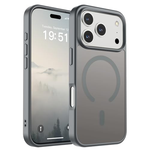 Image of SUPFINE Magnetic for iPhone 17 Pro Case (Compatible with MagSafe)(Military Grade Drop Protection) Translucent Matte Shockproof with Anti-Fingerprint Phone Cover,Gray