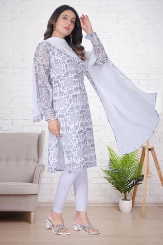 Image of Women's Printed Kurti with Georgette Dupatta, Full Inner Lining, Lightweight Ethnic Set