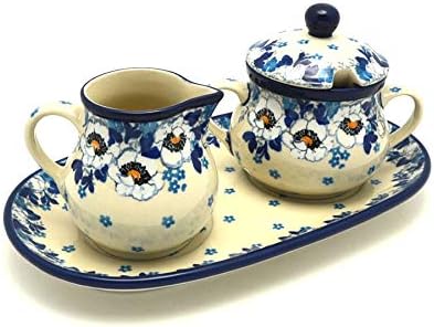 Polish Pottery Cream & Sugar Set - White Poppy