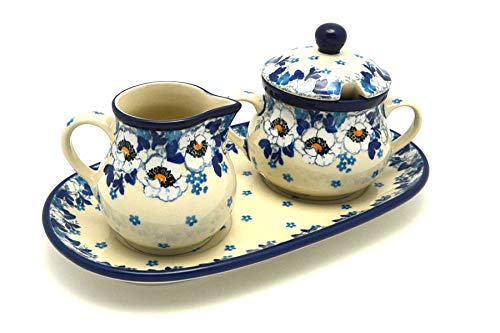 Polish Pottery Gallery Cream & Sugar Set - White Poppy