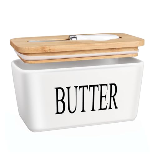 JSHKY - JSHKY Large Capacity Butter Dish for 1 LB of Canadian Butter, Airtight Porcelain Butter Keeper Hold a Whole Pound Block of Butter, Ceramic Butter Storage for Countertop, Color-White.