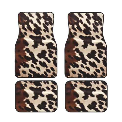 Tapis de sol voiture universels en cuir de vache marron avant et arrière antidérapants