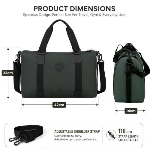 Image of Storite Travel Duffel Bag for Women & Men, Water-Resistant Nylon Weekender Bag with Adjustable Shoulder Strap, Lightweight Overnight Luggage Bag for Travel, Sports & Daily Use (Olive Green)
