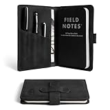 Leather Worx, Rustic Cover for Field Notes (3.5 x 5.5 in. Notebook not Included) with Pen Slots, Protective Storage for Journal, Full Grain Leather, Handmade (Charcoal Black)