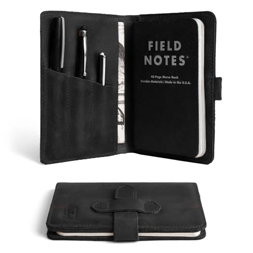 Leather Worx, Rustic Cover for Field Notes (3.5 x 5.5 in. Notebook not Included) with Pen Slots, Protective Storage for Journal, Full Grain Leather, Handmade (Charcoal Black)