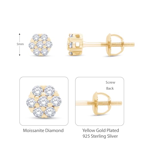 SAVEARTH DIAMONDS 1/4 Carat Round Cut Moissanite & Lab Grown Diamond Flower Cluster Stud Earrings In 14K Gold Over Sterling Silver With Screw Back Jewelry For Womens (Clarity VVS1, 0.25 Cttw)2