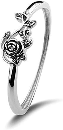 JESMING Tiny Rose Flower Silver Ring, Stacking Rings for Women Small Dainty 925 Silver Plated Ring Delicate Everyday Ring for Women Minimalist Personalized Jewelry (Size:10)