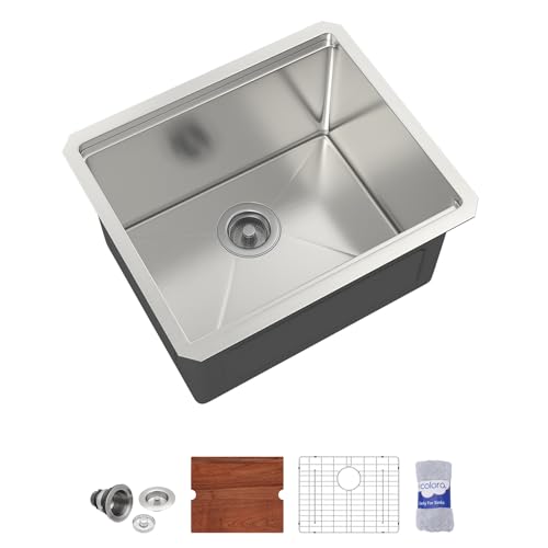 Dcolora Fregadero de lavandería de 21 pulgadas, fregadero profundo de acero inoxidable 304 de 12 pulgadas con tabla de cortar de tamaño completo, níquel cepillado de 21 x 18 x 12 pulgadas #DC-UW261101