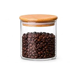 MOLFUJ 550 ML / 18 FL Oz Glass Storage Container with Wood Lid, Stackable Clear Decorative Organizer Bottle Canister Pantry Jar with Air Tight Wooden Lid for Food, Coffee, Candy, Sugar, Salt, Tea