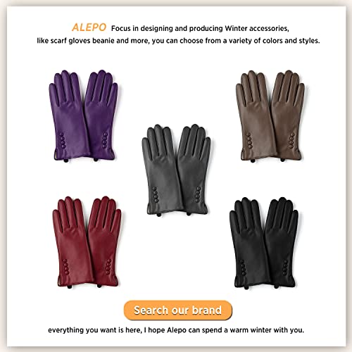 Alepo Winter PU Leather Gloves For Women, Warm Thermal Touchscreen Texting Typing Dress Driving Motorcycle Gloves With Wool Lining (Black-L)