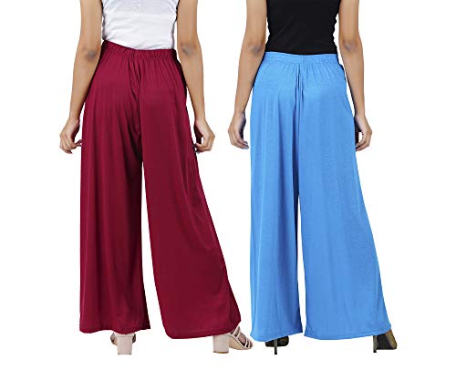 Image of Buy That Trendz Palazzo Pants for Women Cotton Rayon Elasticated Regular Fit Flared Wide Leg M to 6XL Pack of 2
