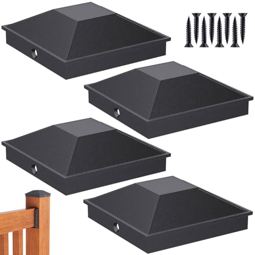 Goovilla 4x4 Post Caps Black(Actual 3.5 x 3.5) 4 Pack Aluminum Metal Fence Post Caps with 8 Screws and Easy Installation Waterproof Deck Post Caps with Fade-Resistant Coating Protect Wood Post