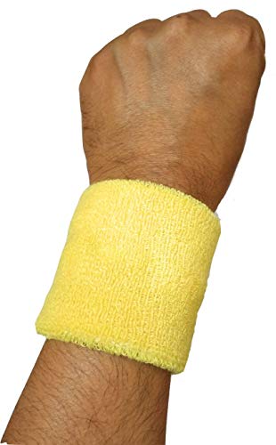 Image of Play2Fit 4 Cotton Wristband (2 Pair) Soft Sweatband For All Sport, Stretchable, Sweat Absorbent Supports Wrist Made In India (Lemon Yellow, 3 Inch)
