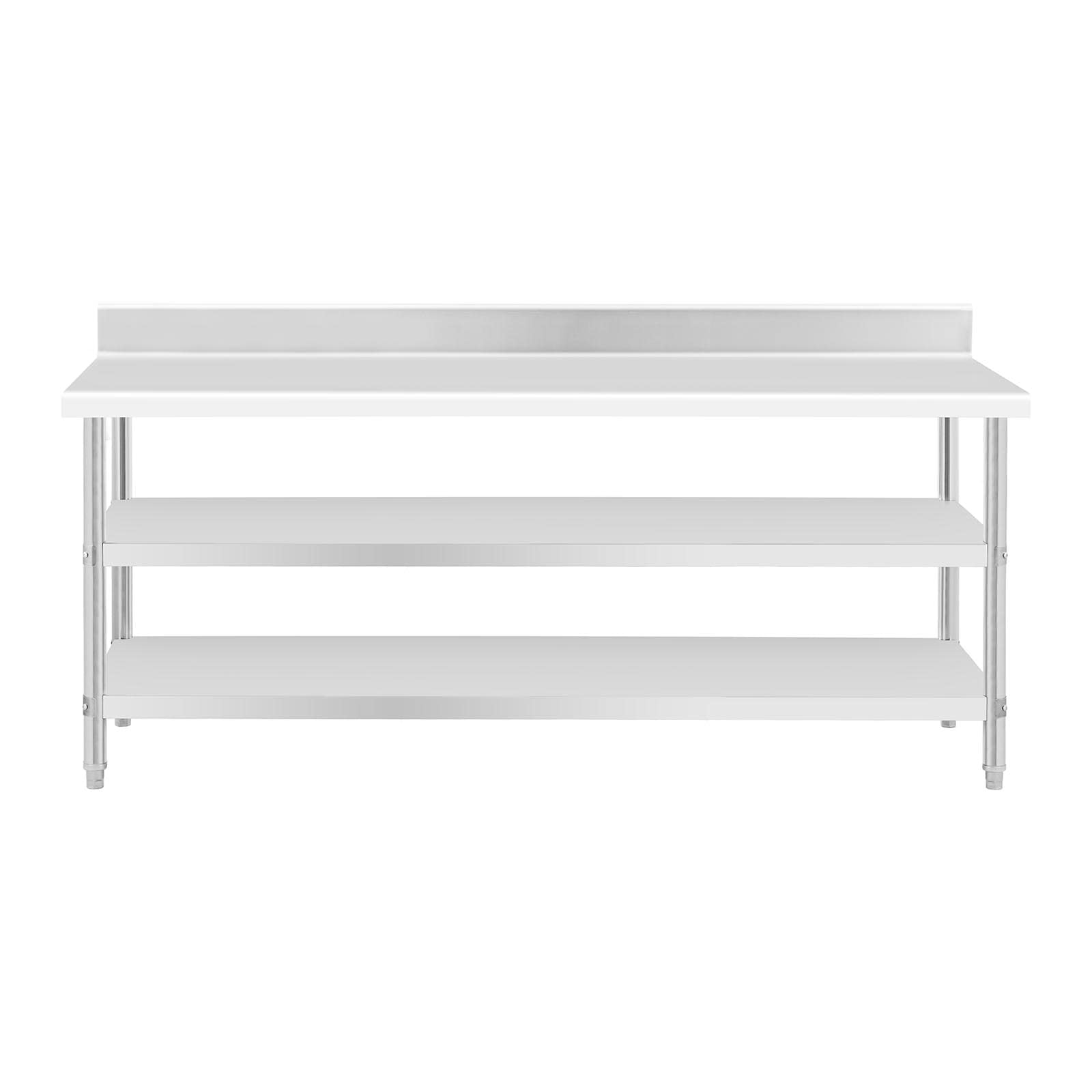 Royal Catering RCAT-200/70-SPS3SH - Tavolo da lavoro in acciaio INOX con rialzo, 200 x 70 x 16,5 cm, 500 kg, 2 ripiani
