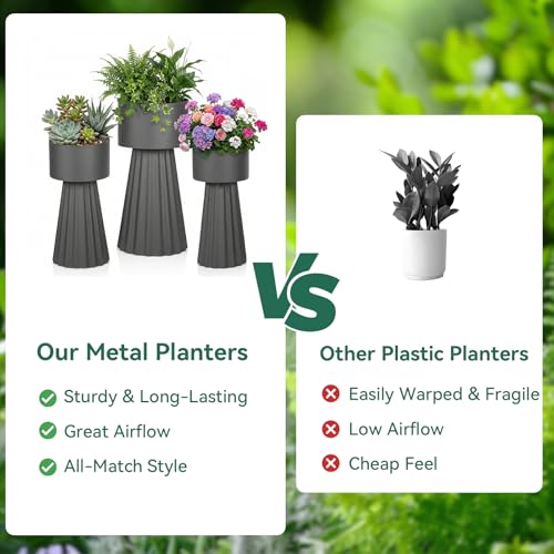 EVLIQUIL Tall Planters, Modern Iron Flower Pots Set of 3, Large Decor Plant Pots, Indoor & Outdoor for Porches, Patios and Courtyards by EVLIQUIL - Image 5