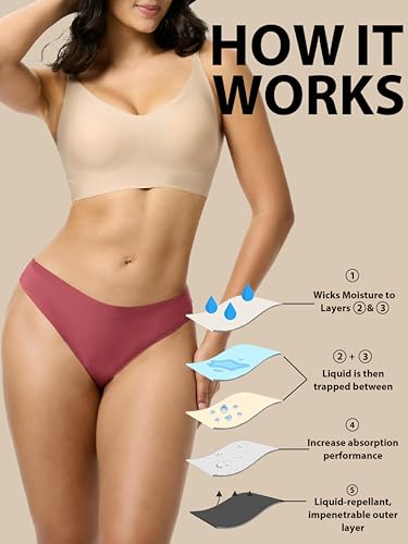 Image of Seamless Thong Period Underwear for Women Teens Light Flow Moisture Wicking Side Leak Prevention Panties 3 Pack
