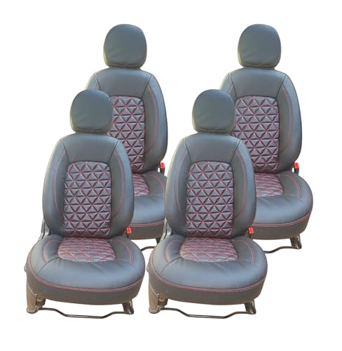 Image of AUTOXYGEN Car PU Leather Luxury seat Cover Front & Rear Accessories for Punch (Black With Red Stitch, 1003)
