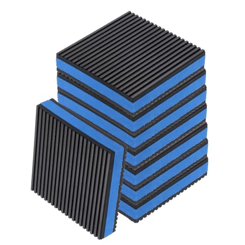sourcing map 8pcs Anti Vibration Pads for Washing Machine, 4.02'' x 4.02'' x 7/8'' Vibration Damping Pads Sound Isolation Ribbed Rubber Mats with EVA Center Vibration Isolation Pads, Black/Blue