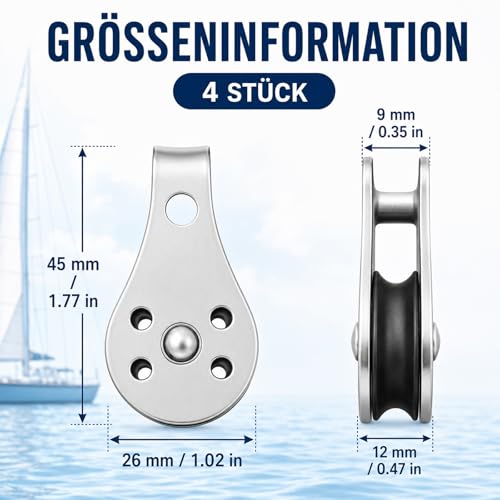 4 Stücke Pulley Single Set, Schalen Riemenscheibe Roller für Seile, Riemenscheibenblock Blockseilrolle, Seilrollen Edelstahl Riemenscheibe, für Große Kajaks, Kanus, Fabriken, Gebäude Usw