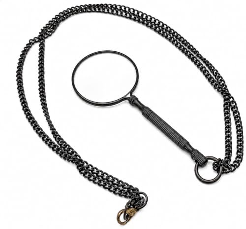 10X Magnifying Glass Necklace – Vintage Pendant Magnifier with Chain – Hands-Free Reading Magnifier for Jewelry, Library, Crafts, and Close-Up Work – Pocket Monocle Costume Stocking Stuffer Keepsake