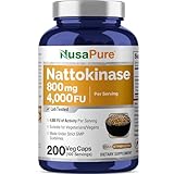 Nattokinase 400 mg 200 Capsules 4000 FU (Non-GMO & Gluten Free) Supports Cardiovascular Health, Natural Blood Thinner