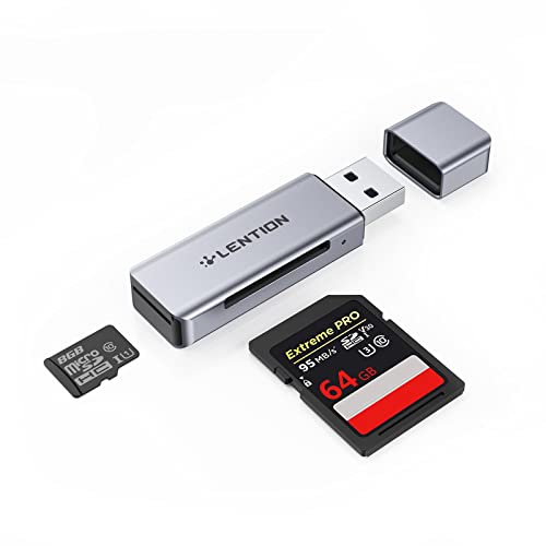 LENTION USB 3.0 Type A to SD/Micro SD Card Reader, SD 3.0 Card Adapter for SD/SDXC/SDHC, Micro SD/Micro SDXC/Micro SDHC Cards Compatible MacBook Pro/Air, Surface, Chromebook, More (CB-H7, Space Gray)
