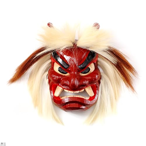 木彫りなまはげ面 8号サイズ (赤)手彫り ナマハゲ 秋田 男鹿 お面
