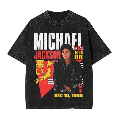 Michael King Singer Music Jackson T-Shirt Manches Courtes Vintage pour Homme - Noir/Effet Usé