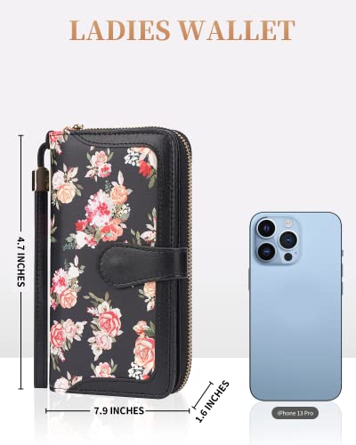 Marvolia Wristlet Wallets For Women - Rfid Blocking Wallet Printed Clutch Wallet Pu Leather Card Holder Ladies Wallet Zip Around Wallets - Blooming Flowers #TOP1