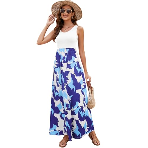 Image of Sherosa Women Boho Chevron Striped Floral Printed Summer Sleeveless Tank Long Maxi Party Dress