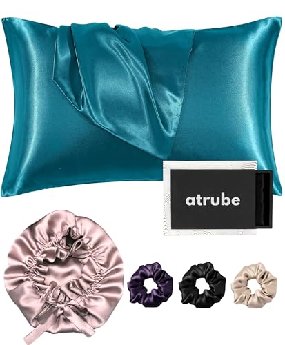 Image of Women's Satin Silk Bonnet for Hair 2 Satin Pillowcase 3 Premium Scrunchies, Adjustable Silk Cap Bonnet for Curly Hair with Ribbon Tie Band, Satin Hair Wrap