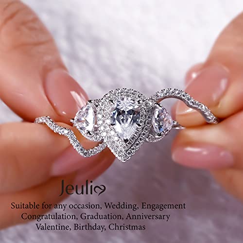 Jeulia Double Halo Oval Engagement Ring Sterling Silver Cubic Zirconia Engagement Ring Set Simulated Diamond Wedding Bridal Sets with Side Stones Promise Gift3
