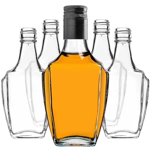 KADAX Lot de 5 bouteilles en verre de 250 ml avec bouchon à vis - Bouteilles vides à remplir - Bouteilles de liqueur en verre - Petites bouteilles d'alcool - Bouteilles de jus - Noir