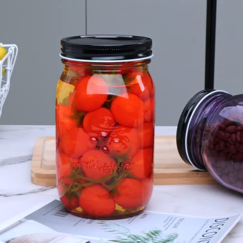 Qappda 32 Oz Glass Jars With Lids Set Of 12,Colorful Wide Mouth 1000Ml Glass Mason Jar With Airtight Lid,Durable Glass Food Storage Canning Jars For Diy Crafts,Dry Food,Jams,Preserving #TOP5