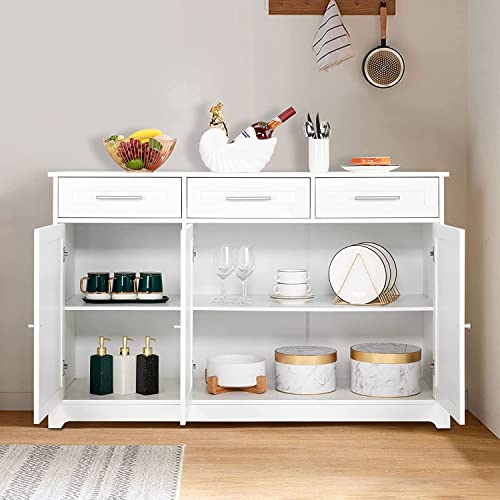Vingli Sideboard Cabinet Buffet Table Kitchen Storage Cabinet White Credenza Sideboards And Buffets With Storage Coffee Bar Cabinet With 3 Drawers And Doors For Home Kitchen, Dining Room, Living Room #TOP6