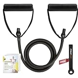 RitFit Single Resistance Exercise Band With Comfortable Handles - Ideal for Physical Therapy, Strength Training, Muscle Toning - Foam Padding Door Anchor and Starter Guide INCLUDED (Black(25-30lbs))