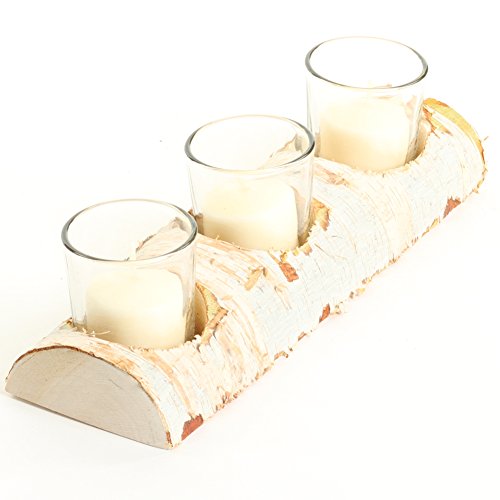 Koyal Wholesale Birch Wedding 10-Inch Birch Log Candle Holder With 3 Glass Candle Holders, Real Wood Log Decor #TOP1