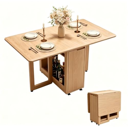 Image of AnywaysWood Folding Dining Table with Foldable Chairs Set, Space Saving Extendable Solid Wood Drop Leaf Table for Kitchen Dining Living Room Small Spaces Easy Assembly (Single Table)