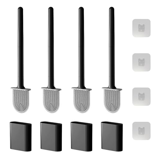 Image of Toilet Bowl Brush and Holder Set, Flexible Silicone Bristles with Detachable Handle, Compact RV and Bathroom Toilet Brush (4 black)