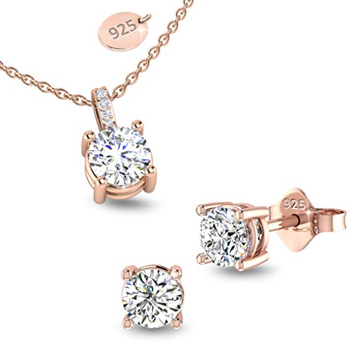 Preisvergleich Produktbild Zirkonia Ohrstecker + Halskette Schmuckset RoseGold Zirkonia Kristalle Nickelfrei Geburtstag Mutter Freundin