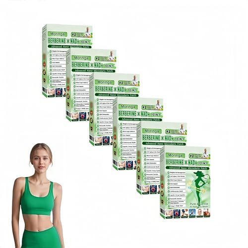 Moringa Berberine Patches, New Moringa Patch, Moringa 10-In-1 Advanced Nano Microdarts Patch, Natural Skin Patches for Women And Men - Firming Skin Suitable for All Skin Types (6 box)