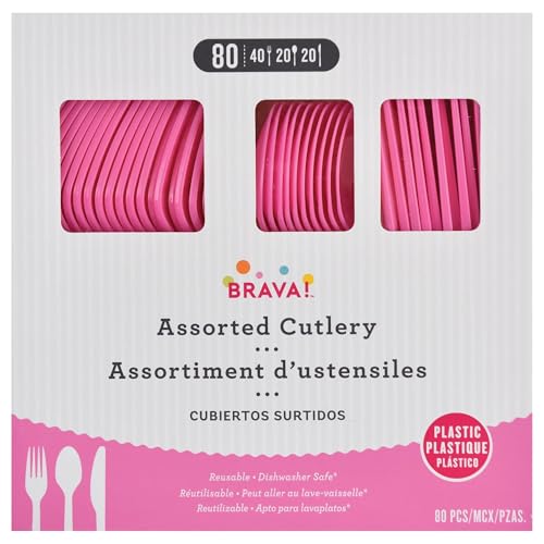 Couverts réutilisables rose vif - Lot de 80 pièces indispensables - 3