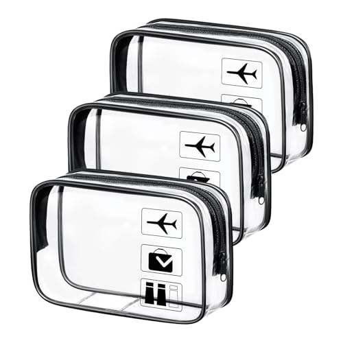 Aucuu 3 PCS Neceser de Aseo Transparente, Bolsas Portátil de Maquillaje de PVC, Bolsas Transparentes para avión, Bolsa de Cosmético Organizador Mujer Impermeables para Viajes, Almacenamiento, Baño