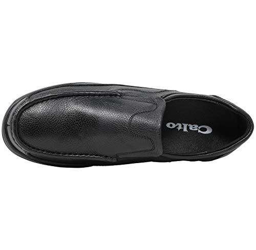 CALTO Men's Invisible Height Increasing Elevator Shoes - Black Premium Leather Slip-on Lightweight Casual Loafers - 3 Inches Taller - G1825 - Size 12 D(M) US2