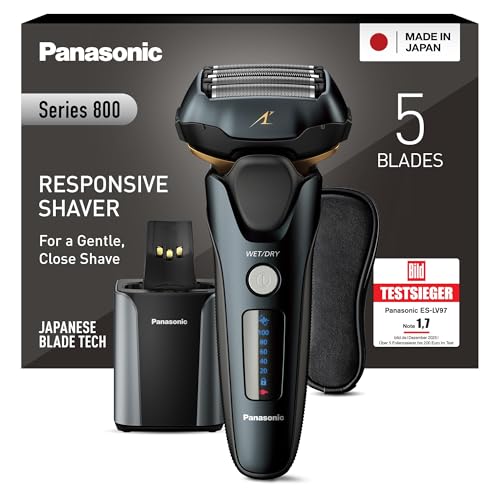 Panasonic Series 800 ES-LV97 Nass/Trocken-Rasierer, 5-fach-Scherkopf mit Linearmotor, inklusiv Reinigungs- und Ladestation, schwarz