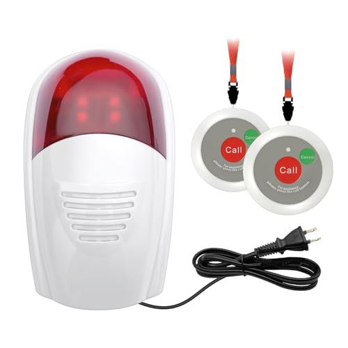 SavvyMate Panic Button Alarm, 120dB Strobe Siren Alarm System, 492FT Range, 1 Receiver & 2 Emergency Buttons, Emergency Alert System for House Business Shop, Office Siren with Sound & Light