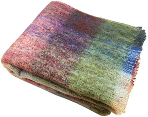 Genuine Irish Angora Mohair & Wool Throw Blanket Imported from Ireland, 72"x54" Inches, Traditional Celtic Style, Super Soft Feel & Warmth, Plaid Multicolor
