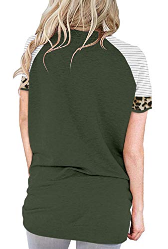 Onlypuff Casual Loose Tops For Women Green Striped Tee Shirt With Pocket Round Neck M thumb #2
