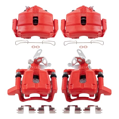 Image of TRQ Front and Rear Brake Caliper Set Coated Brackets Compatible with 2010 Volkswagen Golf 2005-2010 Jetta 2006-2009 Rabbit